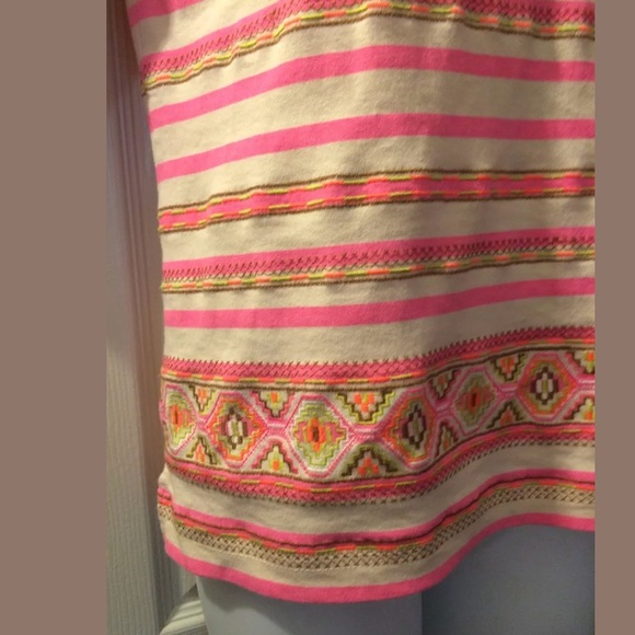 J. CREW Embroidered Stitchwork Striped Top Tee Shirt Blouse Neon Pink Orange - Picture 4 of 9